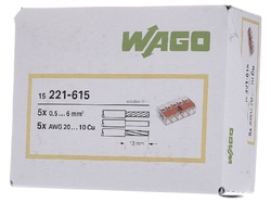 WAGO 221-615 5x0,5-6mm2 svorka COMPACT bezšroubová transparentní s páčkou