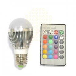 Žárovka LED E27 3x1 RGB s dálkovým ovladačem 230V 3W