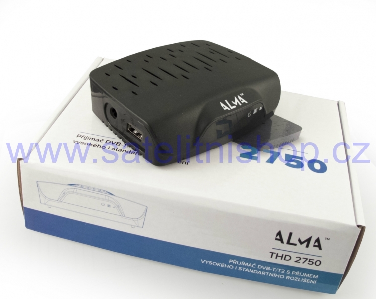 ALMA DVB-T2 HD přijímač 2750 černý - set s kabelem a redukcí scart