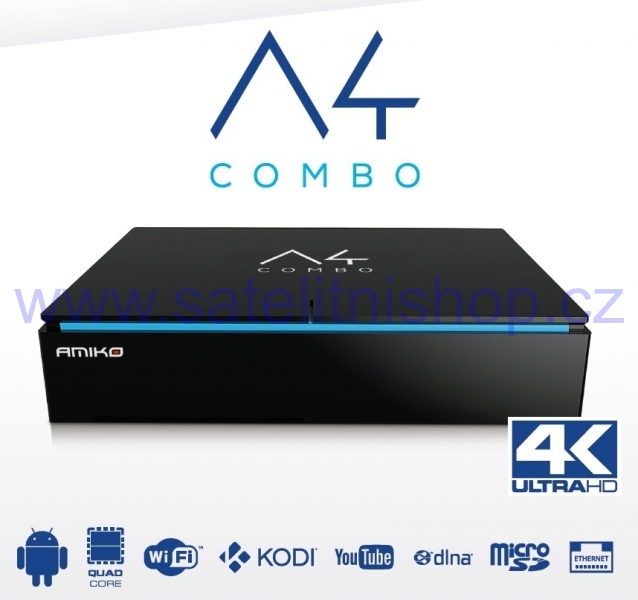 Amiko A4 Combo satelitní příjmač S2/T2/C hybrid s Android 4K
