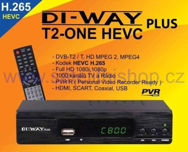 DI-WAY T2-ONE plus HEVC H.265 DVB-T/T2, CRA T2 Ověřeno