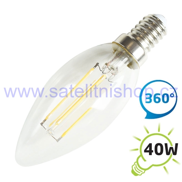 LED žárovka C37 E14/230V 4W - bílá teplá, filament (svíčka) 