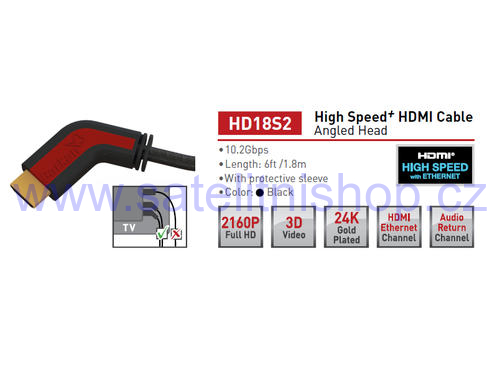 Šnůra HDMI High Speed Barkan HD18S2 1,8m pozlacené úhlové konektory