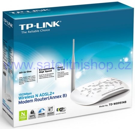 TP-Link TD-W8951NB Wireless ADSL 150Mbps Router, ADSL2+, 4xLAN, 1xWiFi, ANNEX B,n, 150Mbps