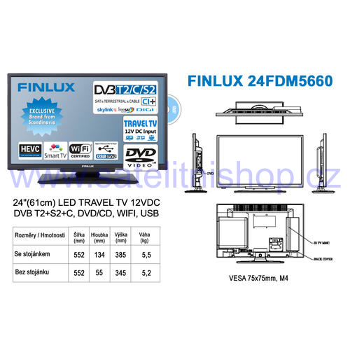 FINLUX LED TV TV24FDM5660 - T2 SAT DVD SMART WIFI 12V - Doprava zadarmo !!!